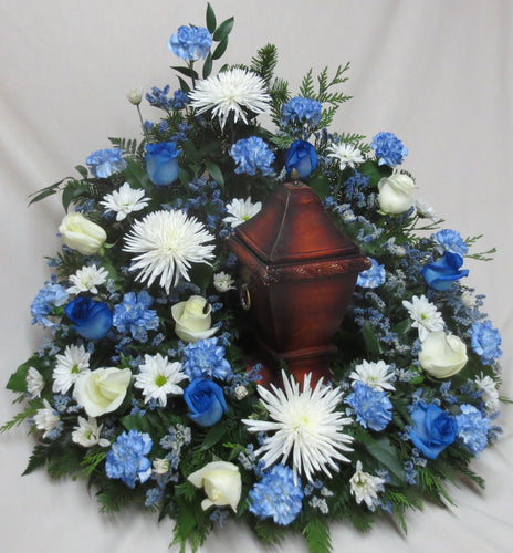 FU 4206 Urn Surround Memory Flower Spray with colour choice in fresh or silk flowers.
