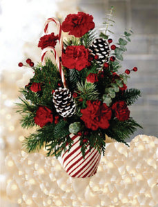 XA 1106 Fancy Christmas arrangement in a vase with candy cane and cones