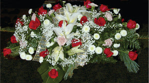 FC 4143 Casket Top Spray red and white flowers or other