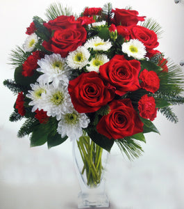 EA 1230 FLAIR bouquet red with gorgeous mums and daisies